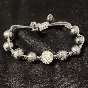 Black Crystal Shamballa Bracelet with Metallic Beads